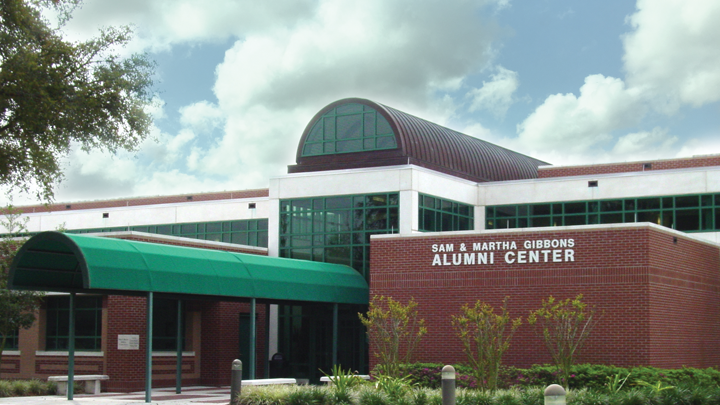 Exterior shot of the Alumni Center building.