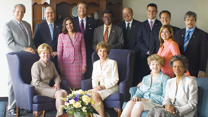 Law, seated at left, pictured with the USF Board of Trustees in 2006. She was elected chair of the board on June 1 of that year.