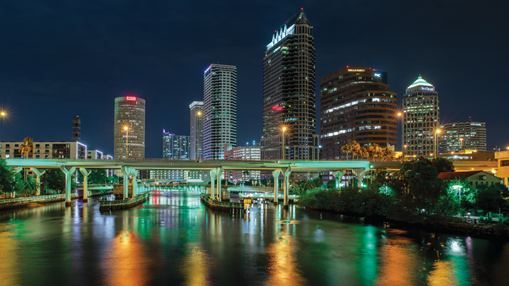 Downtown Tampa at night.