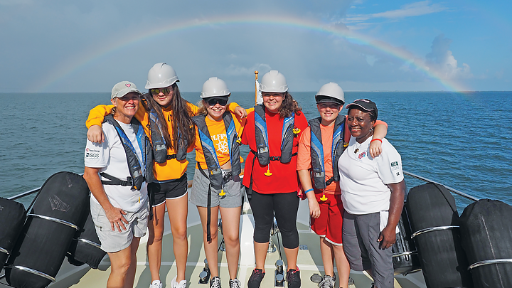 Female Oceanography group on a boat