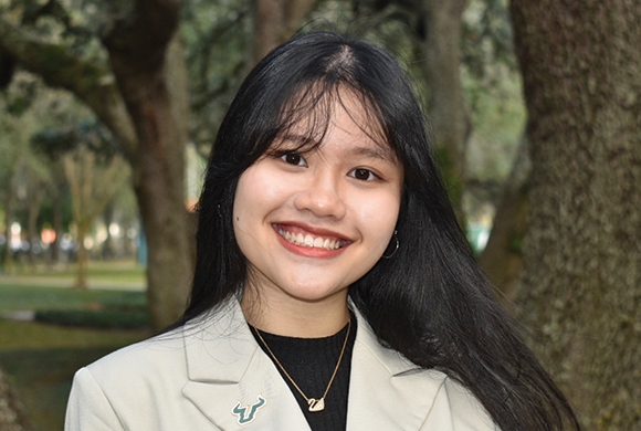 Portrait of USF sophomore Quyen Tran on the Tampa campus.