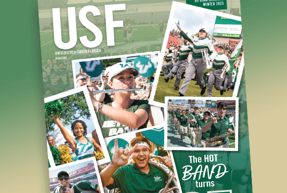 A collage of photos of the Herd of Thunder marching band over the last 25 years fills the cover.