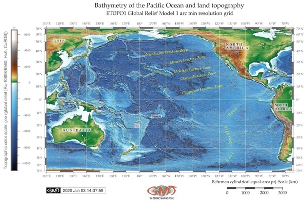Figure 1. Bathymetry of the Pacific basin.