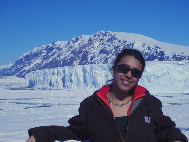 Former USF CMS student Dr. Cristina Subt in Antarctica aboard Korean ice breaker R/V I/B Araon