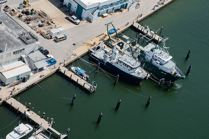 Aerial shot of the R/V Weatherbird II and R/V Hogarth