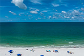 An aerial drone view of the Gulf of Mexico looking west west from the beach on Treasure Island Beach on Tuesday, Aug. 15, 2023 in Pinellas County. [ DIRK SHADD | Times ]
