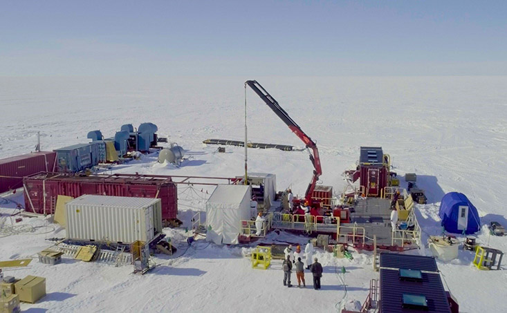 An aerial view of the gravity corer being retrieved. Photo credit: Billy Collins, SALSA