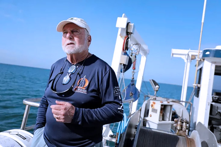 Robert H. Weisberg, a University of South Florida physical oceanographer, stands on the top deck of the R/V W.T. Hogarth research vessel on May 3. [ DOUGLAS R. CLIFFORD | Tampa Bay Times ]
