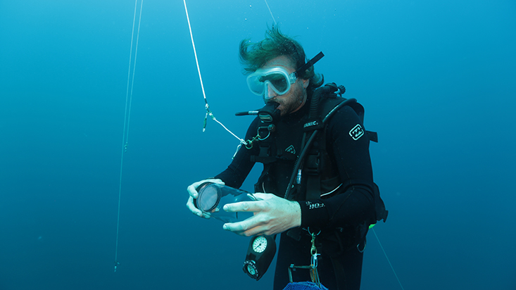 Brad Seibel on a dive. Credit Stephani Gordon, Open Boat Films.