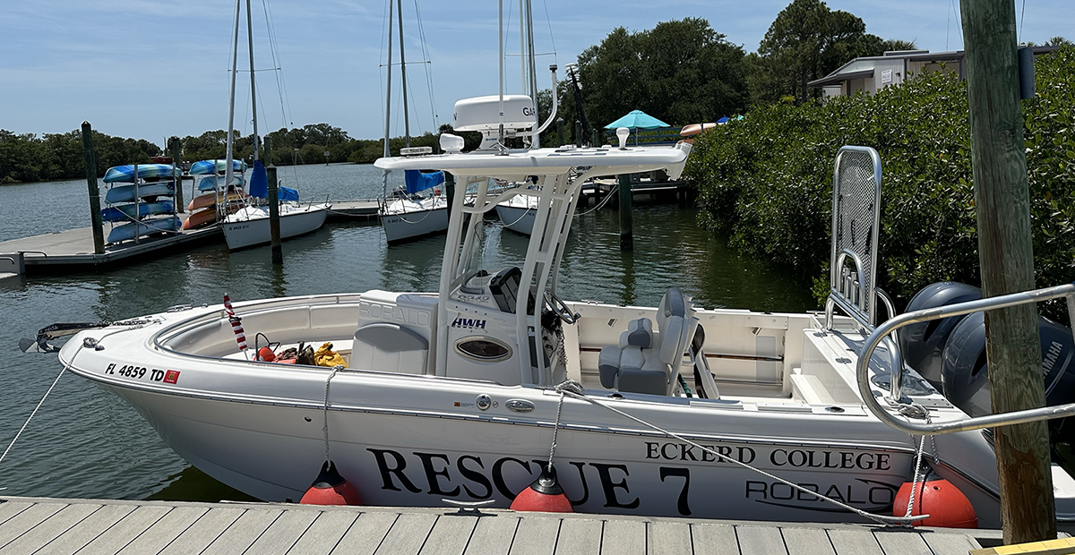 The Center for Ocean Mapping and Innovative Technologies has partnered with boaters from Eckerd College, the U.S. Geological Survey, and the Pinellas County Environmental Management to improve seafloor maps in Tampa Bay. Credit: Sarah Grasty