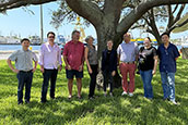 CMS faculty group shot. FROM LEFT TO RIGHT: Dr.Yonggang Liu, Dr. Don Chambers, Dr. Gary Mitchum, Dr. Kendra Daly, Dr. Margaret Mars Brisbin, Dr. Brad Rosenheim, Dr. Mya Breibart, and Dr. Chuanmin Hu.