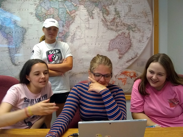 Campers Sophie, Madeleine, Arianna, and Kayla create a sea surface temperature model to show eddy formation in the Gulf of Mexico using Copernicus.