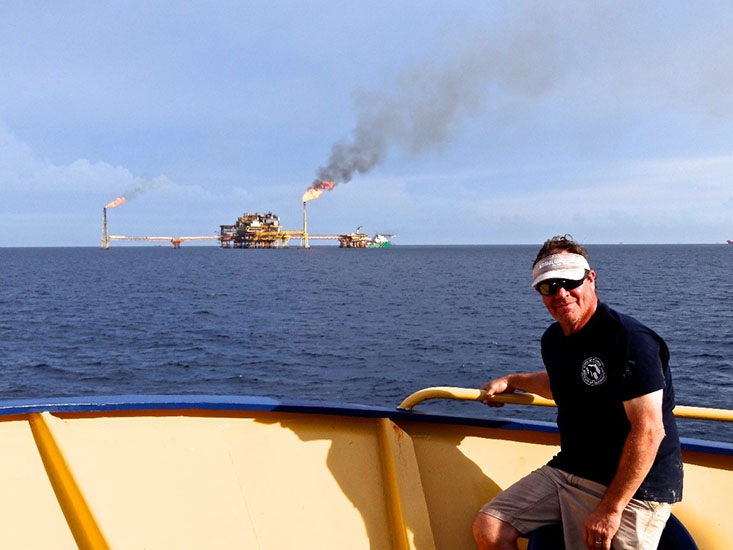 Dr. David Hollander aboard the R/V Justo Sierra sampling in 2015 near the site of the 1979 Ixtoc-1 oil well blowout in Campeche, Mexico