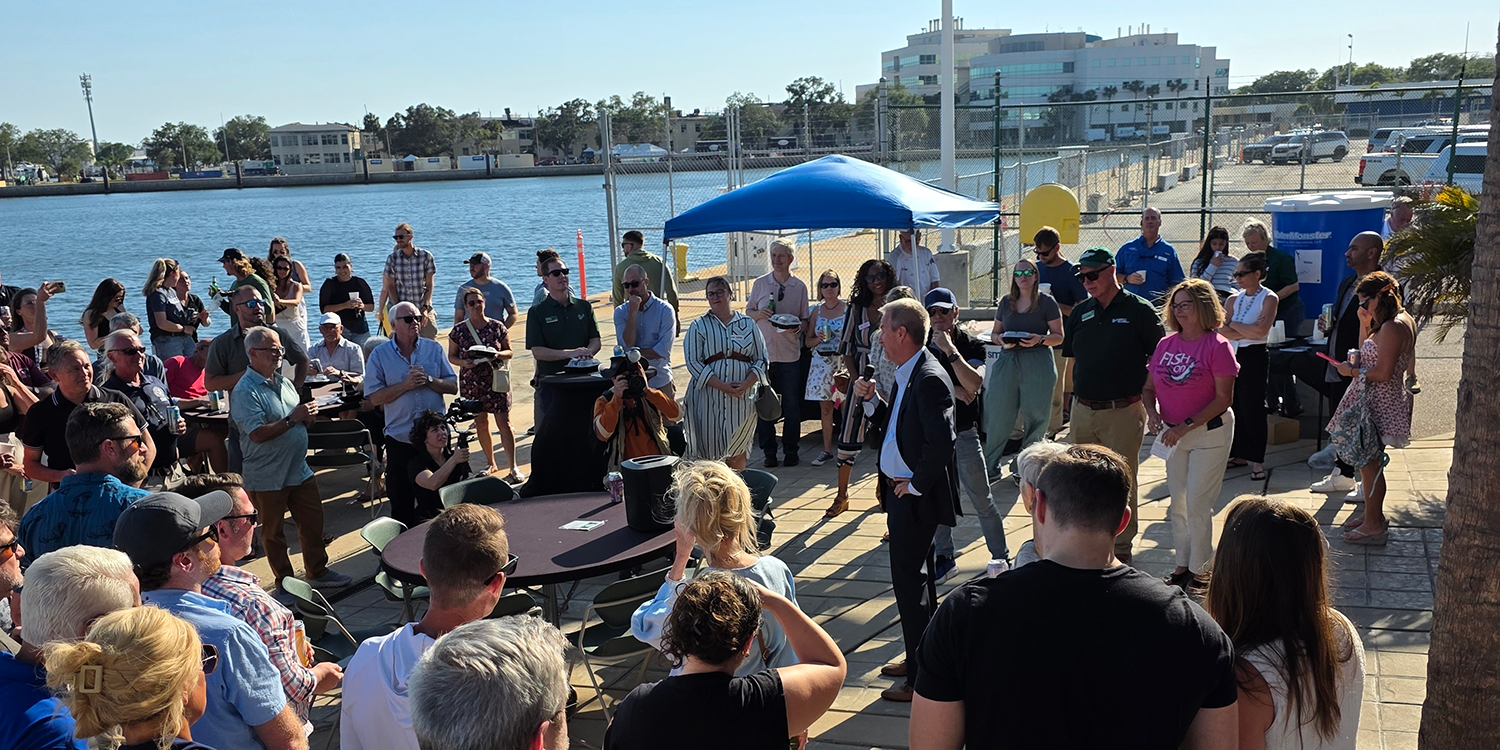 Dean Tom Frazer addressed the crowd during the Oceans of Support fundraiser hosted at the Maritime and Defense Technology Hub. 