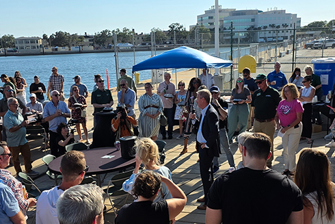 Dean Tom Frazer addressed the crowd during the Oceans of Support fundraiser hosted at the Maritime and Defense Technology Hub.