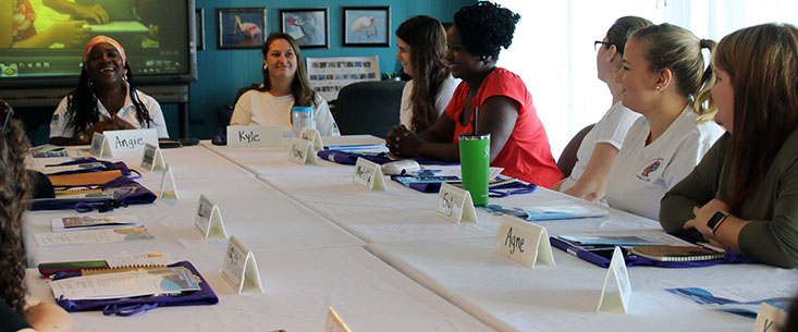 Dr. Angela Lodge – Angie --facilitated the visit to Clam Bayou, home base for the USF CMS Oceanography Camp for Girls. The visit, held November 5, 2019, was featured as part of the US State Department’s “Hidden No More” Women in STEM initiative. 