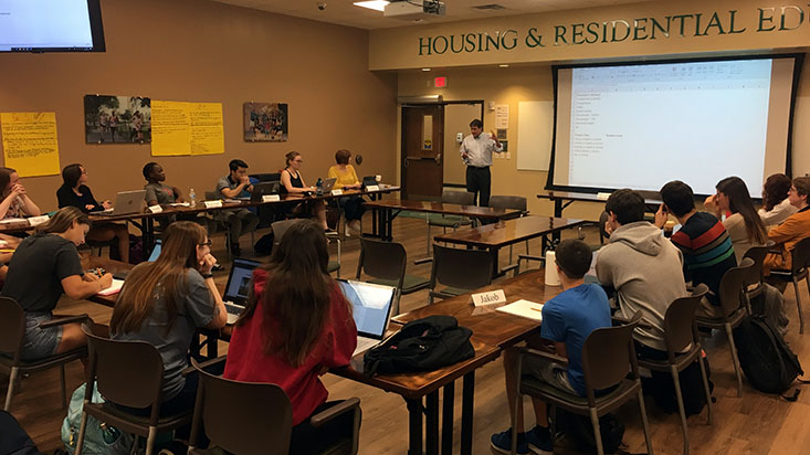 Dr. David Naar explains some related geological concepts to the estuaries honors class. 