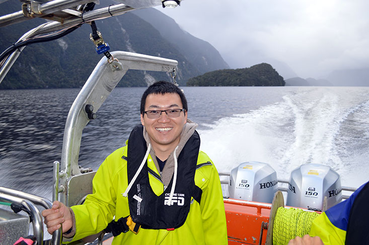 Dr. Xingqian Cui visiting Doubtful Sound, the deepest of New Zealand’s fjords, in 2016. Doubtful Sound was named Patea by its Maori settlers, which translates into “the place of silence.”