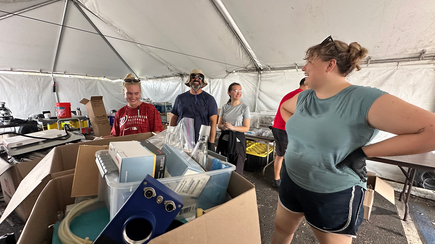 After the fire, graduate student Emily Kaiser (right) assisted in recovering critical samples for her lab and helped other students in the process.