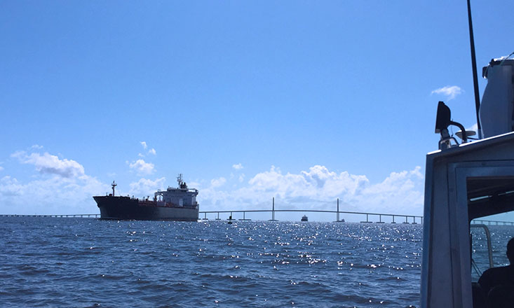 View of the first fuel ship entering the Port of Tampa after Hurricane Irma, as it passes NRT 5. Credit: NOAA