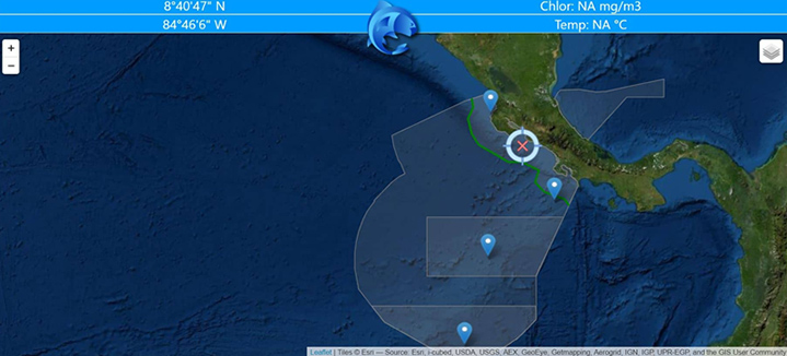 A screen capture from PezCa, a fishing app Dr. Marrari helped create that displays real-time satellite data of ocean conditions for safer fishing practices. 