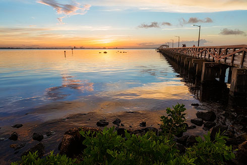 Fishing at Sunrise at Ballast Point Park Pier, Tampa, Florida