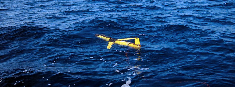 The glider fitted with a SUNA nitrate sensor was deployed by members of the Center for Ocean Technology to capture water column data. Photo credit, Chad Lembke.
