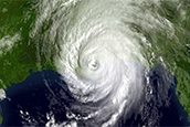 A GOES-12 image shows Hurricane Katrina shortly after it made landfall, on 29 August 2005. Credit: NOAA/NASA GOES Project, CC BY 2.0