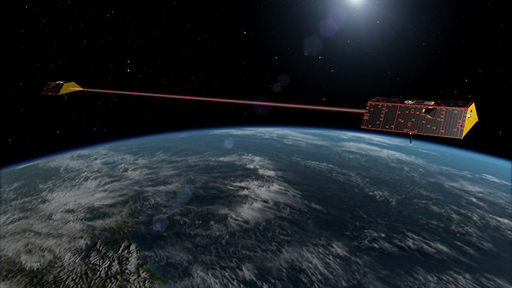 Illustration of GRACE-FO in orbit. Courtesy of NASA/JPL-Caltech.