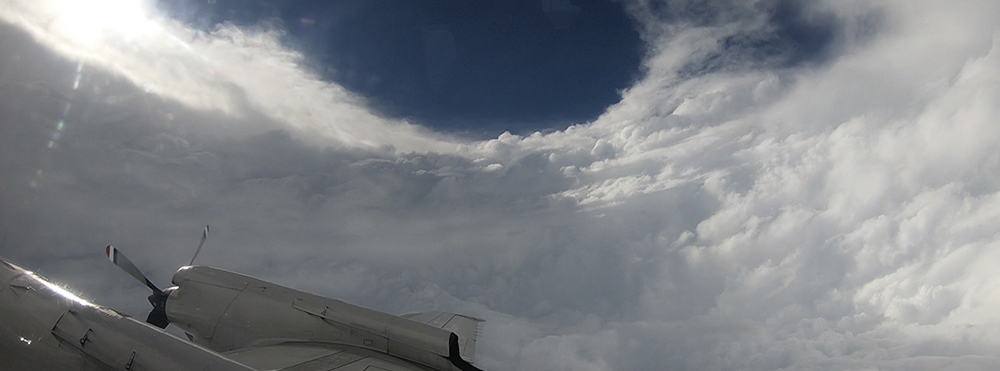 Flying through the eye of Hurricane Florence aboard a NOAA WP-3D Orion, nicknamed “Kermit.”Photo courtesy of College of Marine Science graduate student, Nick Underwood. 
