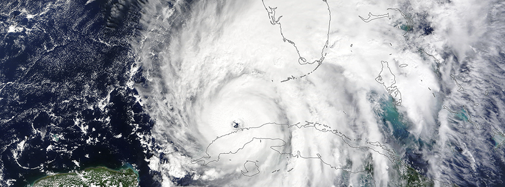 Hurricane Ian developed from a Cat 3 to 5 before it hit Florida. NASA Earth Observatory image by Lauren Dauphin, using MODIS data from NASA EOSDIS LANCE and GIBS/Worldview.