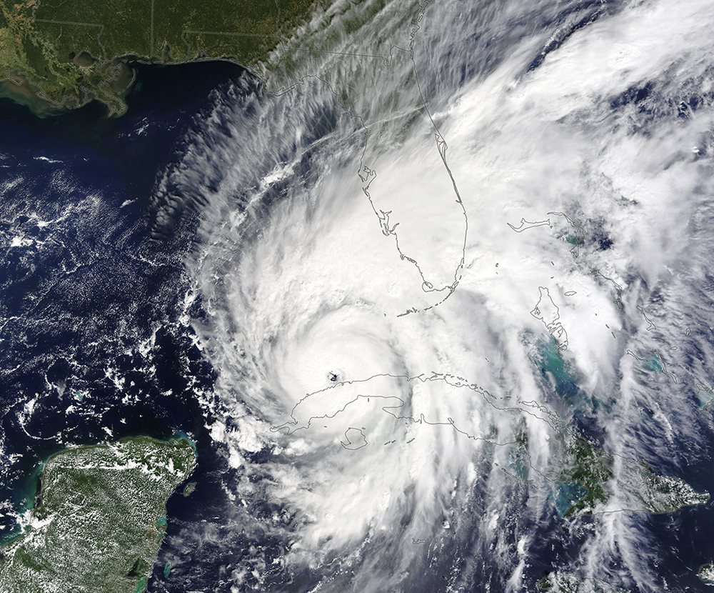 Hurricane Ian developed from a Cat 3 to 5 before it hit Florida. NASA Earth Observatory image by Lauren Dauphin, using MODIS data from NASA EOSDIS LANCE and GIBS/Worldview. 