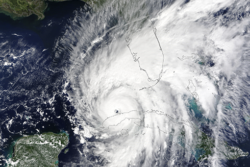 Hurricane Ian developed from a Cat 3 to 5 before it hit Florida. NASA Earth Observatory image by Lauren Dauphin, using MODIS data from NASA EOSDIS LANCE and GIBS/Worldview.