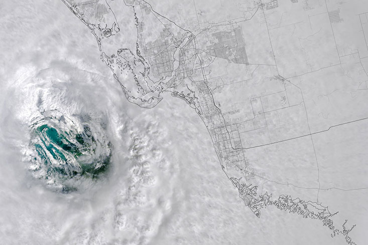 Hurricane Ian’s eye made landfall on September 28 in southwest Florida’s Lee County. Credit: NASA’s Earth Observatory.