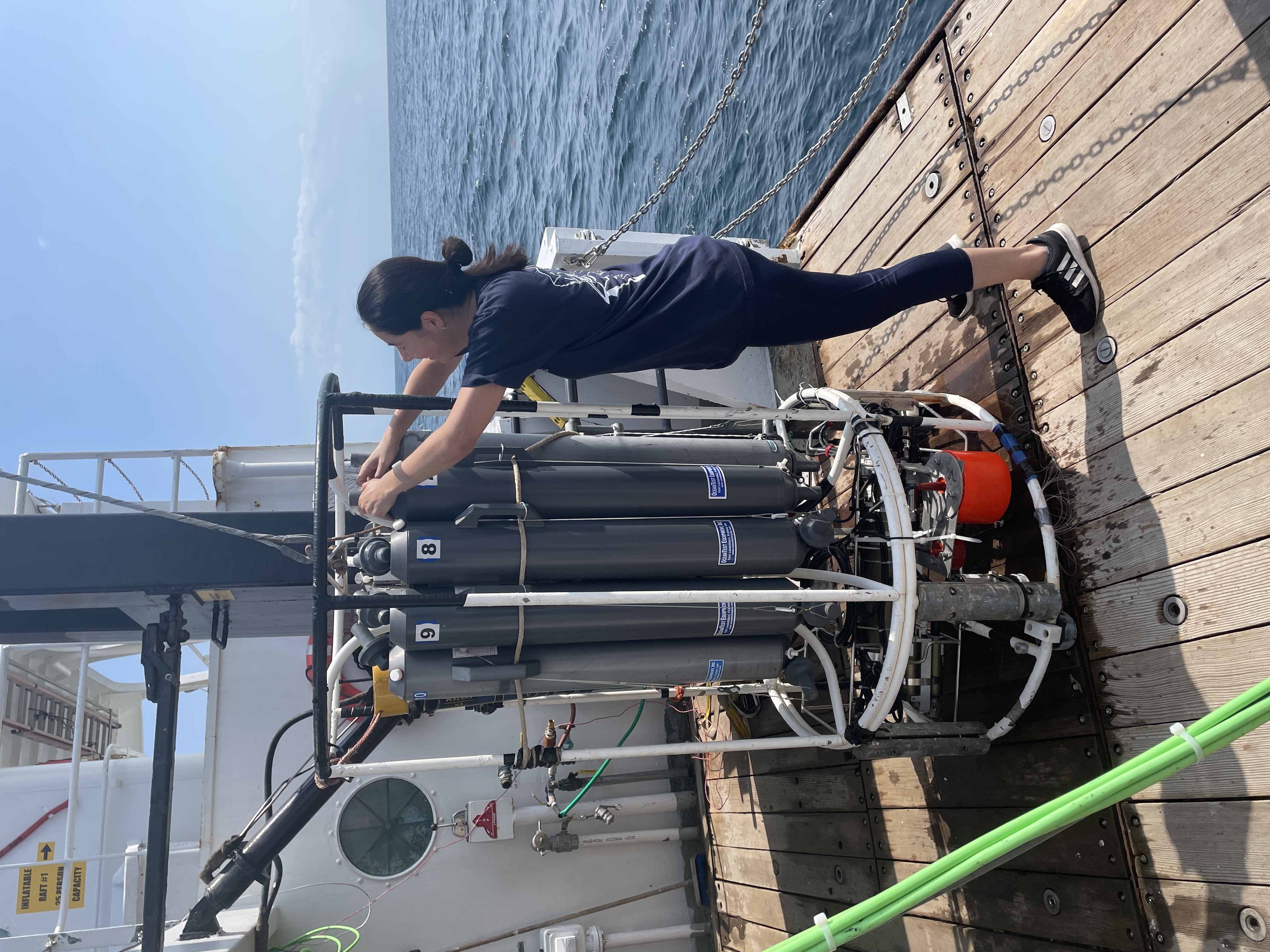 Isabel Romero takes water samples on a recent DEEPEND cruise.