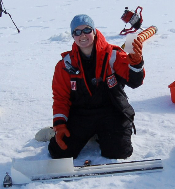 Dr. Jessica Cross in the Bering Sea, April 7, 2009. Credit: Edward D. Cokelet (NOAA-PMEL)