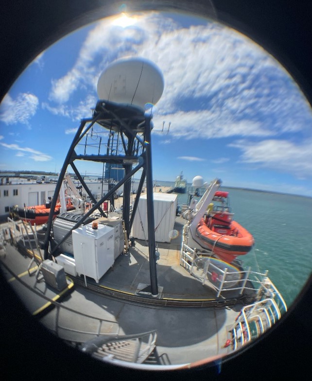 The large dome that houses the Very Small Aperture Terminal (VSAT) antenna – the most important piece of equipment on the boat allowing for high-definition live-streaming and telepresence capabilities that are a signature of the Okeanos’ work.