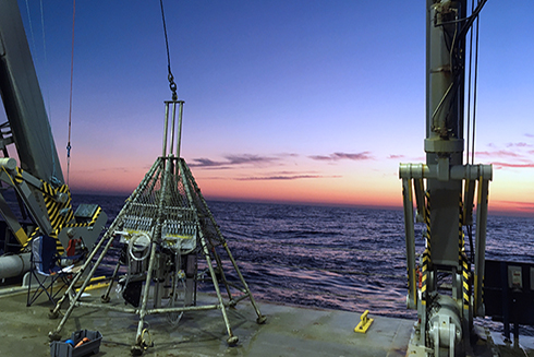 This multicore was sent to the seafloor to collect water samples from porewaters and take sediment cores.