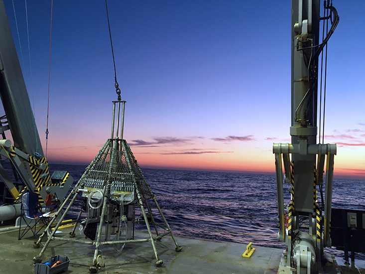 This multicore was sent to the seafloor to collect water samples from porewaters and take sediment cores.