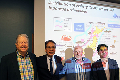 Bill Hogarth, Masanori Miyahara, Steve Murawski and Hideki Nakano. Dr. Miyahara presented the current status of Japanese fisheries as he seeks collaboration from scientists in foreign countries who have prior experience with declining fish stocks. 