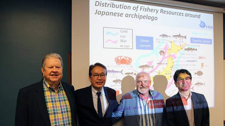 Bill Hogarth, Masanori Miyahara, Steve Murawski and Hideki Nakano. Dr. Miyahara presented the current status of Japanese fisheries as he seeks collaboration from scientists in foreign countries who have prior experience with declining fish stocks. 