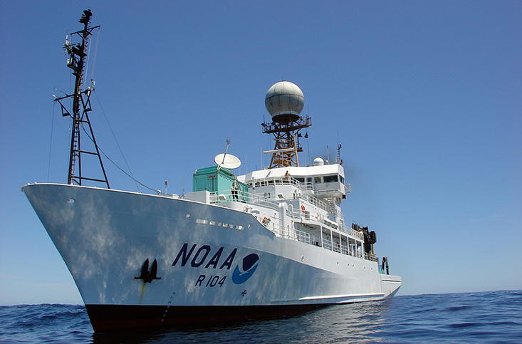 NOAA’s R/V Ronald H. Brown will carry the Byrne crew, as well as 26 other scientists, for the West Coast Acidification 2021 cruise. Photo: NOAA.