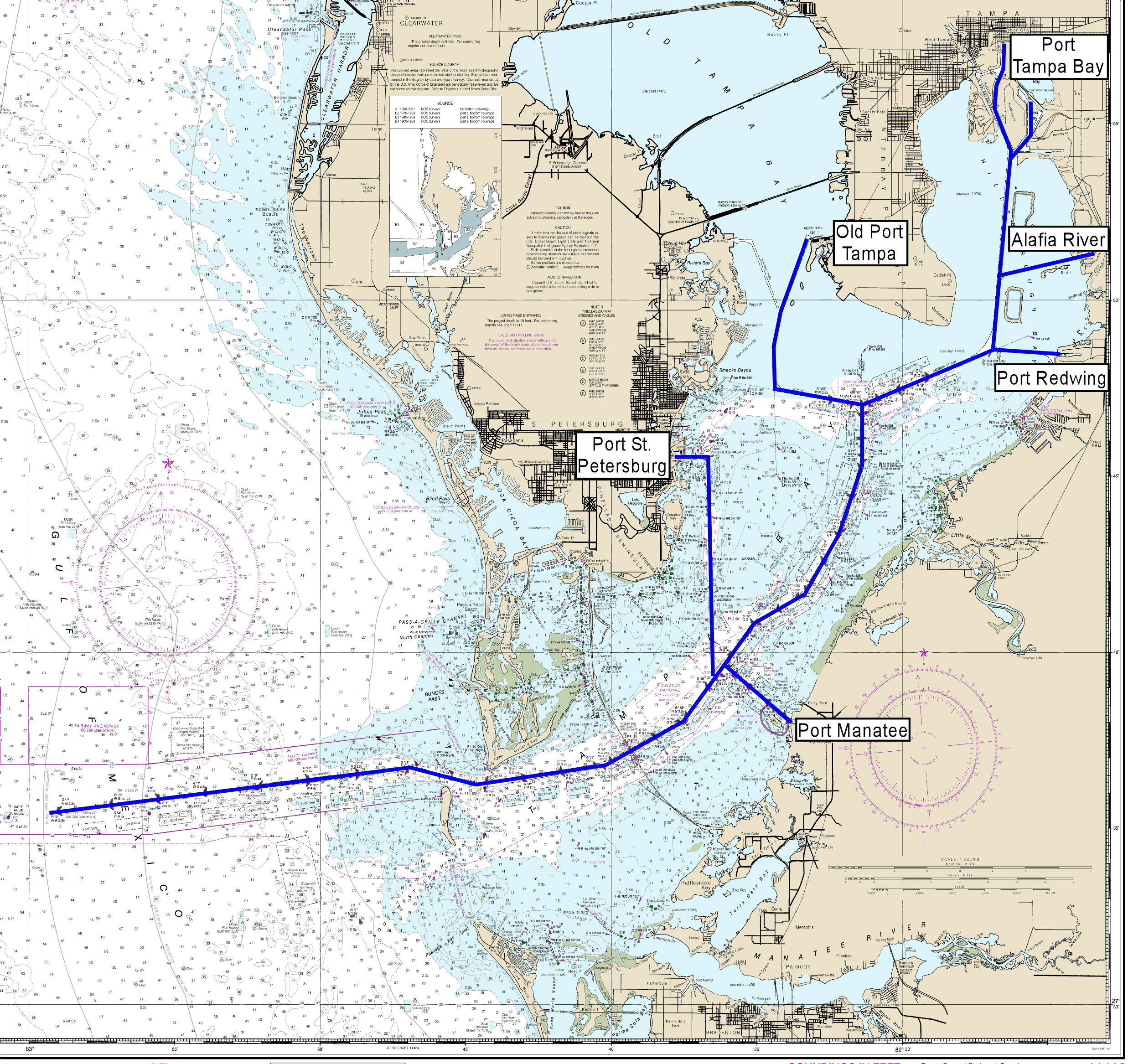 According to the latest figures from the Bureau of Transportation Statistics, Port Tampa (above, Map Credit: NOAA; the map is marked to show the main shipping channel) is ranked #22 in the US out of the top 50 based on the total tonnage of trade processed at its facilities in 2019 (Global Trad magazine, July-August 2021 issue.