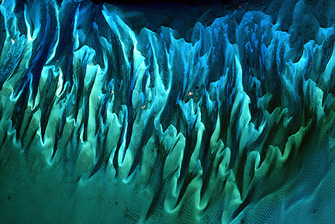 Dr. Serge Andrefouet was visiting USF when he processed this 2001 Landsat-7 satellite image of sand and seaweed beds in the Bahamas, which won NASA’s Tournament Earth 2020 contest. Credit: NASA Earth Observatory / Serge Andrefouet, USF.