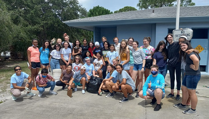 OCG campers and peer counselors all together after the Clam Bayou Coastal Cleanup.