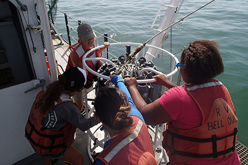 OCGers aboard research cruise during Oceanography Camp for Girls