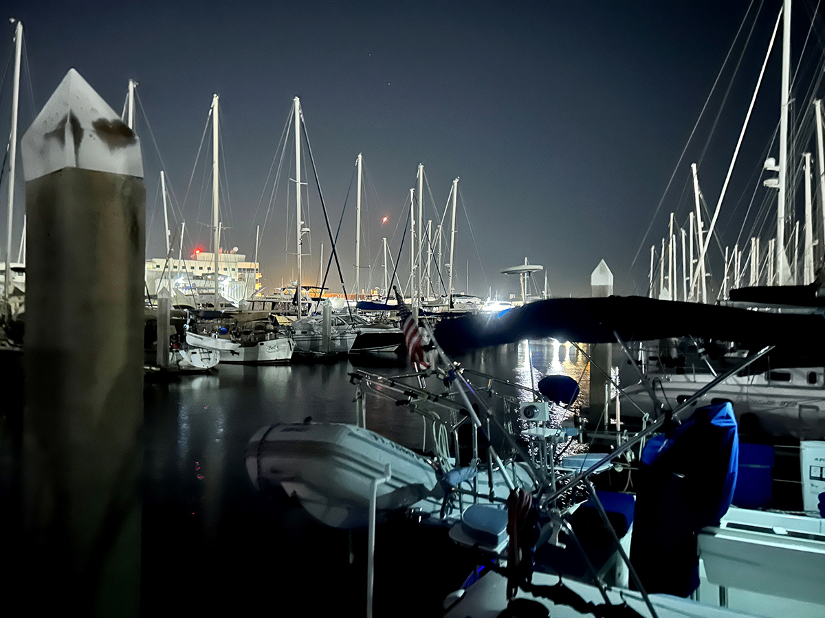 After two cloud delays, PACE launched at 1:33 a.m. on February 8, 2024. The rocket can be seen here from the docks near the USF College of Marine Science. PHOTO CREDIT: Brooke Longval.