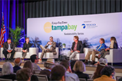 Panelists speak during the Spotlight Tampa Bay community conversation series at Shanna & Bryan Glazer JCC on Thursday in Tampa. The topic was Tampa Bay's water quality. [ Courtesy of Amirah Ahmed ]