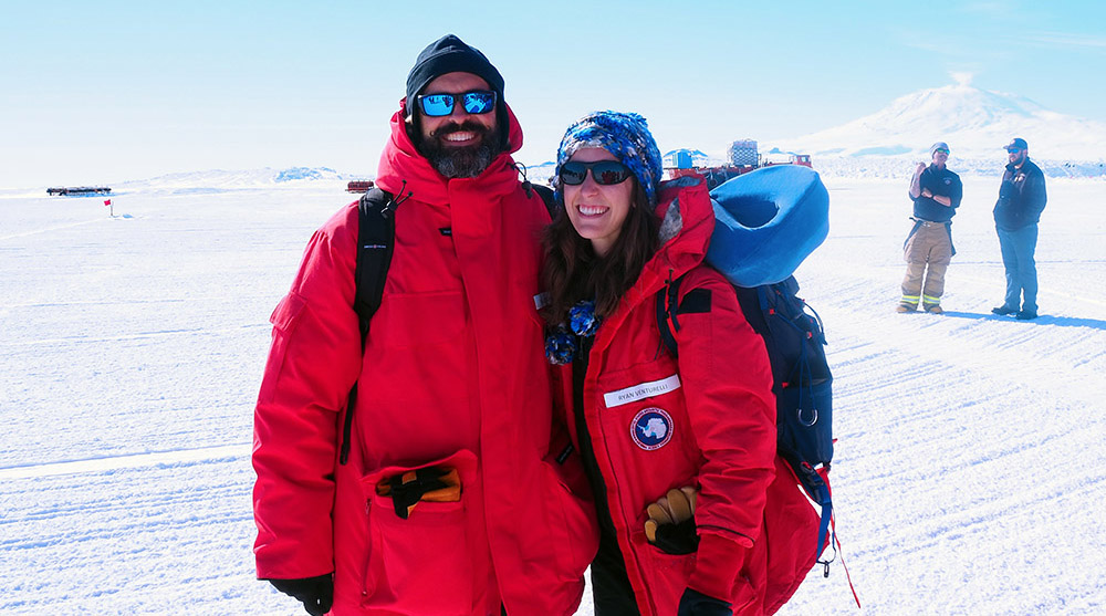 CMS professor Brad Rosenheim and his former PhD student, Ryan Venturelli, upon arrival to McMurdo Station in Antarctica. McMurdo station is one of three US stations for scientific research in Antarctica—located &gt;600 miles from Mercer Subglacial Lake.