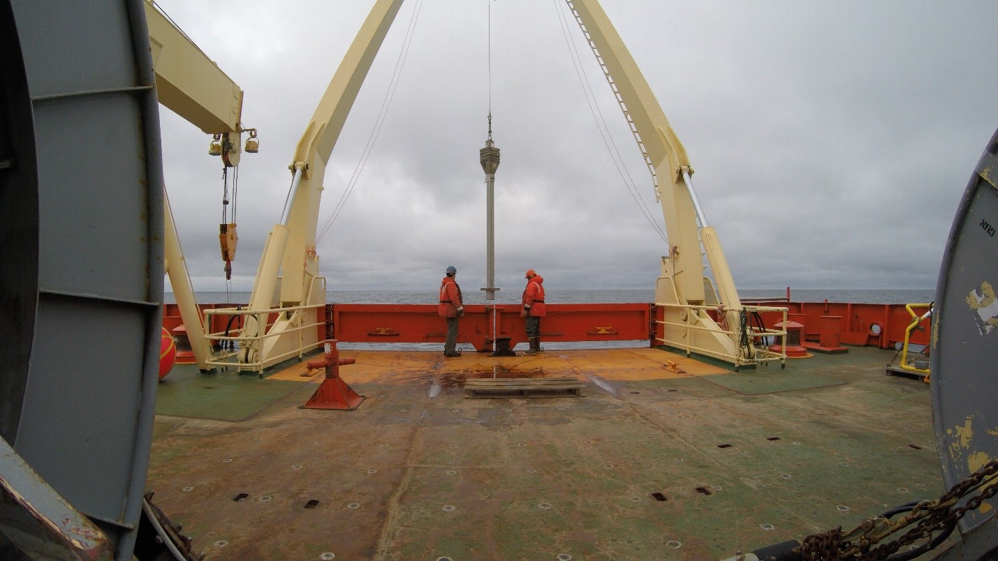 Retrieving Kasten Core sediments from Ross Sea on the back deck of the Nathaniel B Palmer.